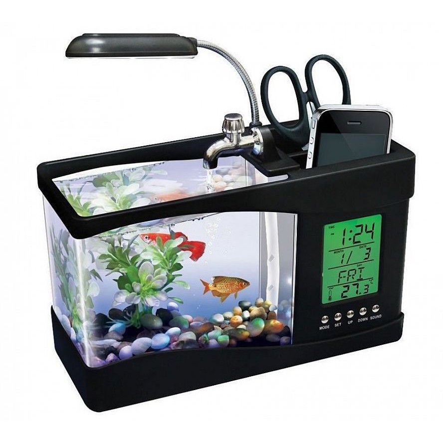 AQUARIUM MEJA Akuarium Desktop Aquarium Mini Fish Tank Running Water Pump Desk Aquarium