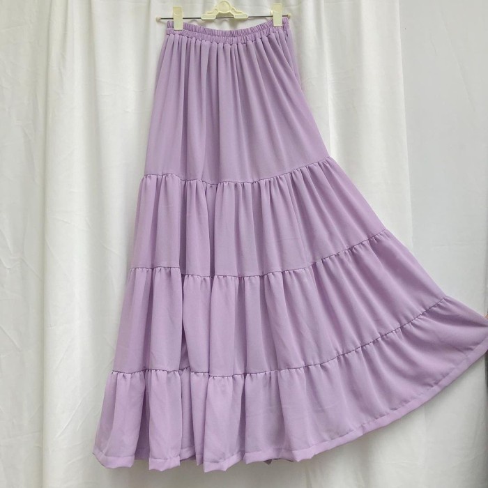 Rok Payung Polos Wollycrepe Premium Fashion Muslim Wanita - Lilac