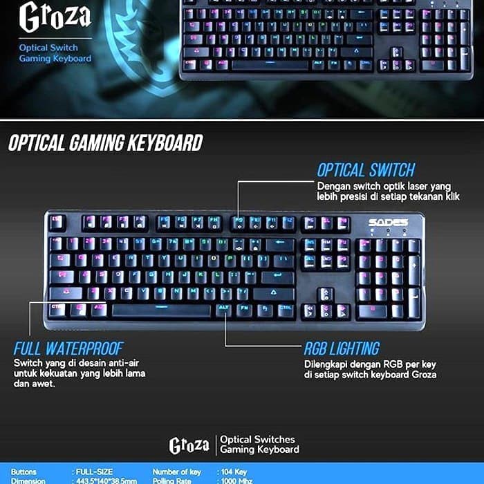 Sades Groza Macro Gaming Keyboard