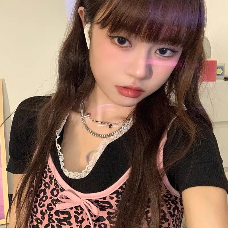 2021 baru musim panas ins net merah retro goreng street leopard print rompi pendek wanita suspender