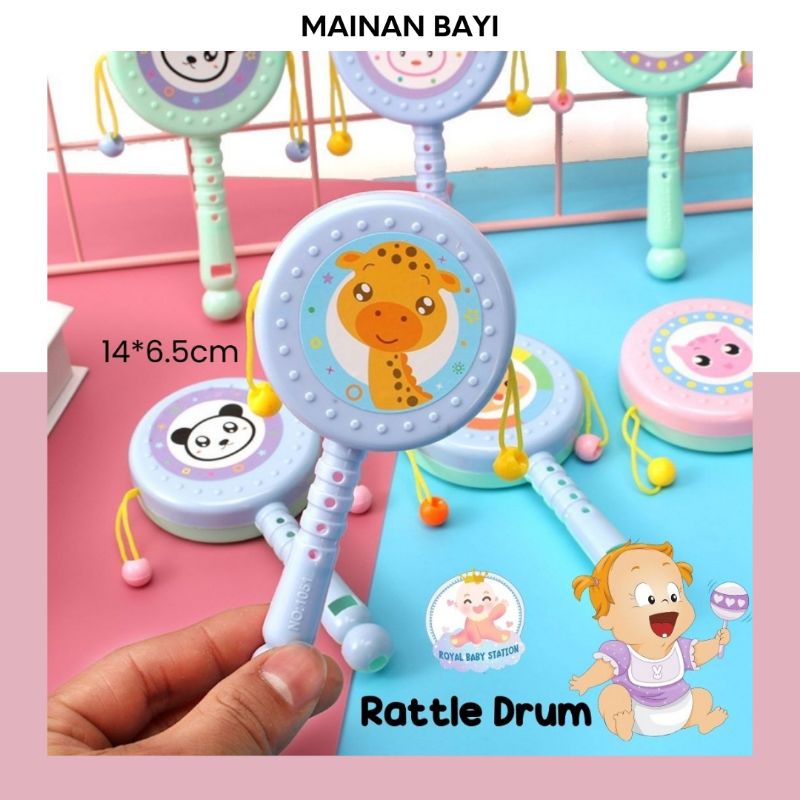 Mainan Bayi Drum Rattle Genggam Karakter 2 Sisi