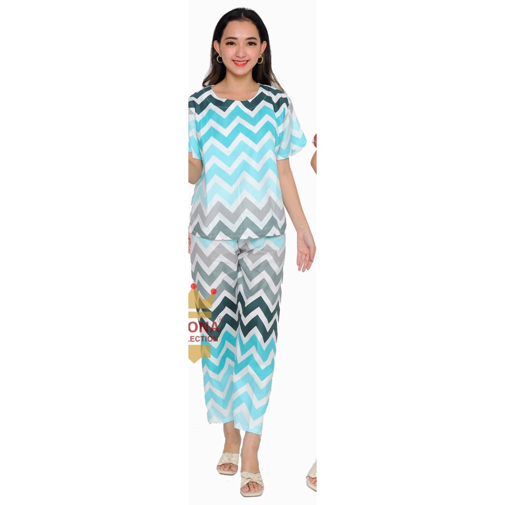 Dtree .baju tidur piyama dewasa cp oblong motif zig zag / baju tidur dewasa katun eropa-zig zag tosca