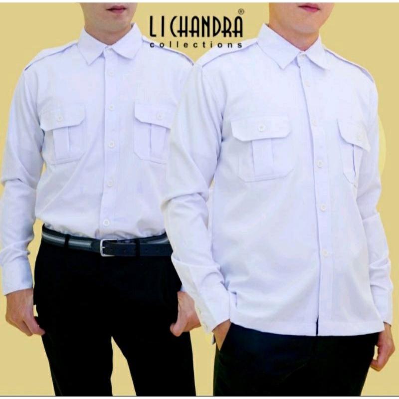 seragam pns pria lichandra/ atasan putih kantong 2 pria lichandra/ atasan kemeja putih pns pria/ baj