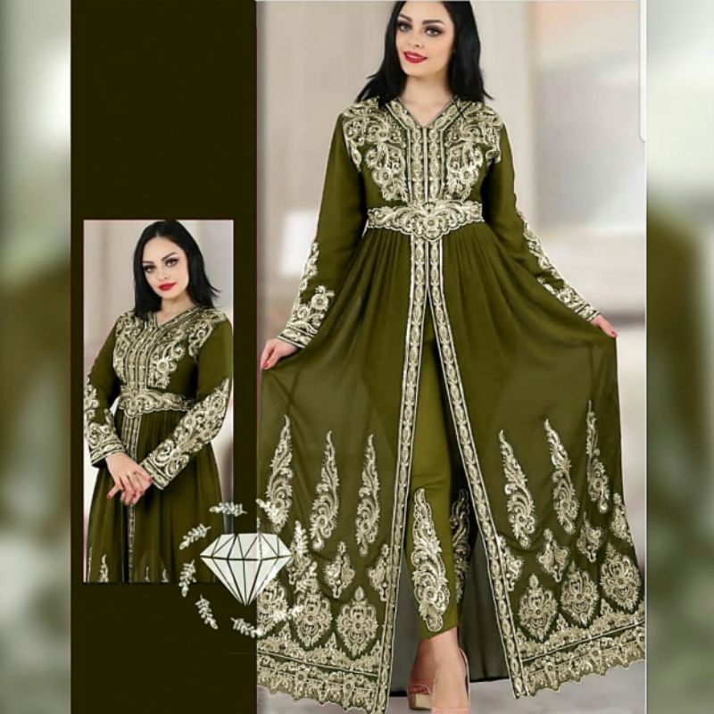 SET JAIPUR PAKAIAN WANITA FASHION STELAN ATASAN MAXY DAN CELANA MOSCREPE BORDIR ASLI