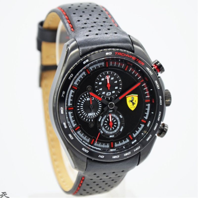 Jam Tangan Pria Ferrari 0830647 Leather Kulit Hitam Original Murah