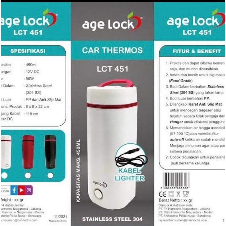 Electric Car Thermos AGE LOCK LCT 451 - Termos Air Panas Rechargeable