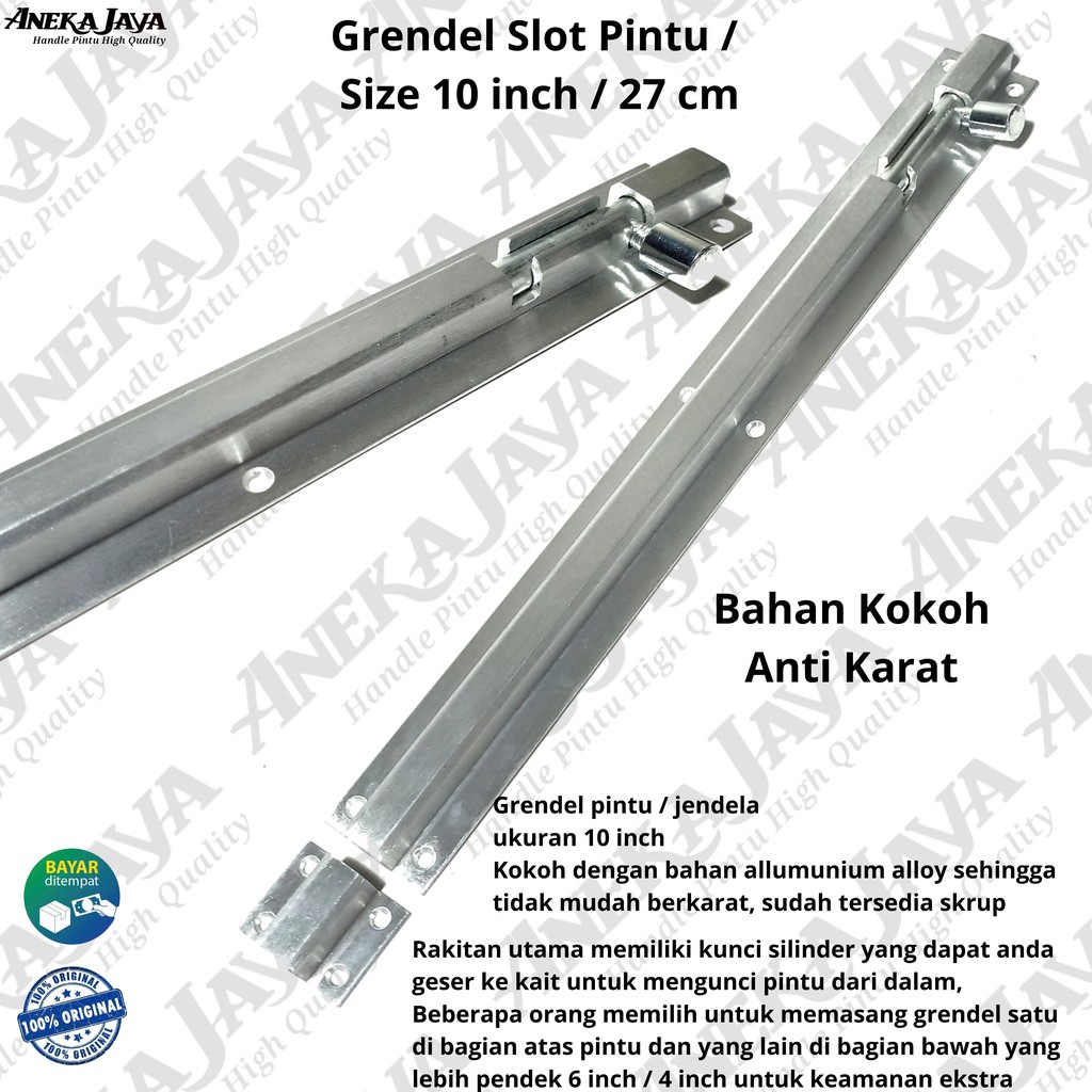 Grendel 10 inch 27 cm / Slot pintu daun pintu 2 depan / Grendel alumunium awet dan Anti karat