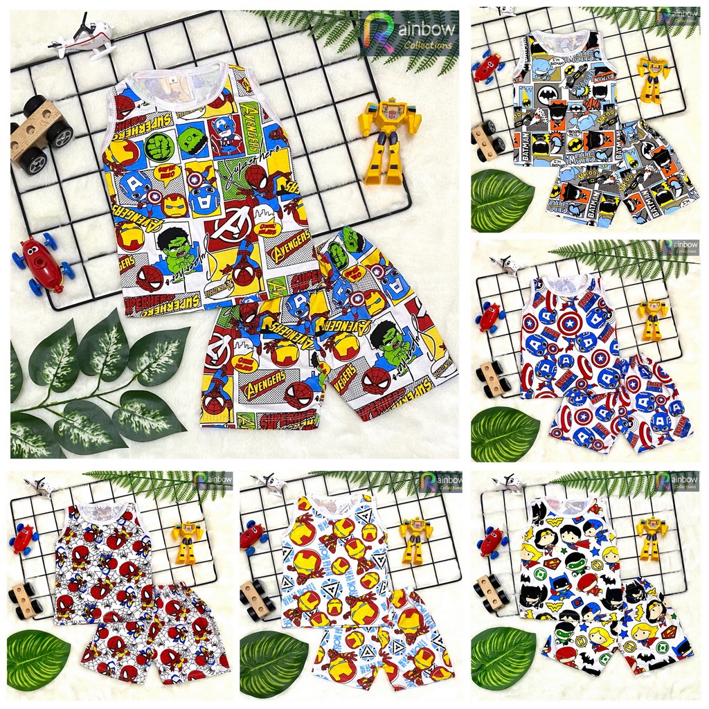 SETELAN BAJU TIDUR SINGLET ANAK COWOK / PIYAMA ANAK SINGLET COWOK FULLPRINT SUPERHERO