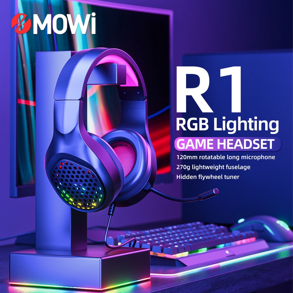 Plextone xMowi R1 Gaming Headset RGB Over Ear Rotatable Long Microphone