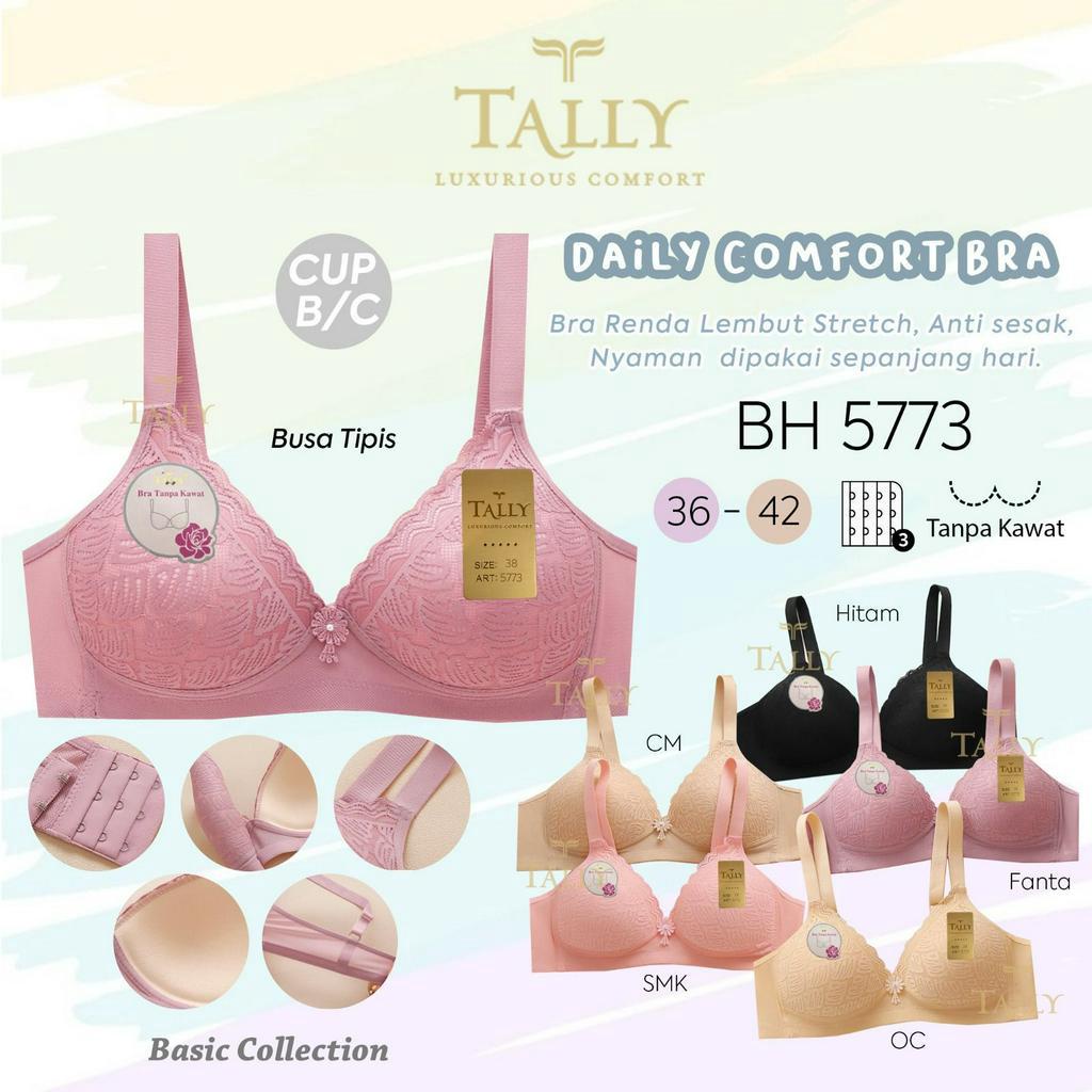 TALLY BRA BH 5773 I CUP B BESAR I BUSA TIPIS I TANPA KAWAT I KAIT 3 I SIZE 36 - 42 I BAHAN RENDA HALUS