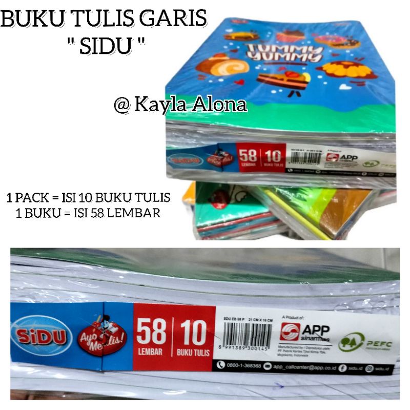 BUKU TULIS GARIS ' SIDU ' 58 Lembar ( Harga 10 pcs Buku Tulis )