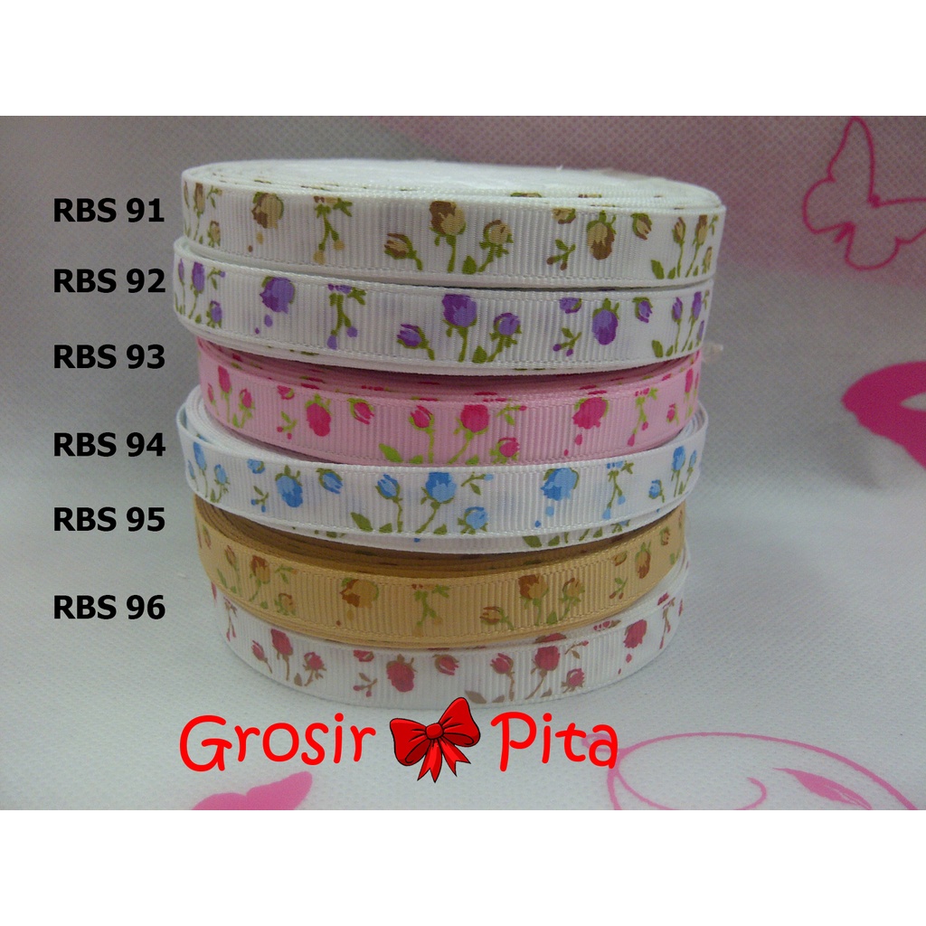 

(25 yard) Pita Grosgrain Motif Bunga RBS 91,92,93,94,95,96 | Toko Bahan Craft | Grosir Pita