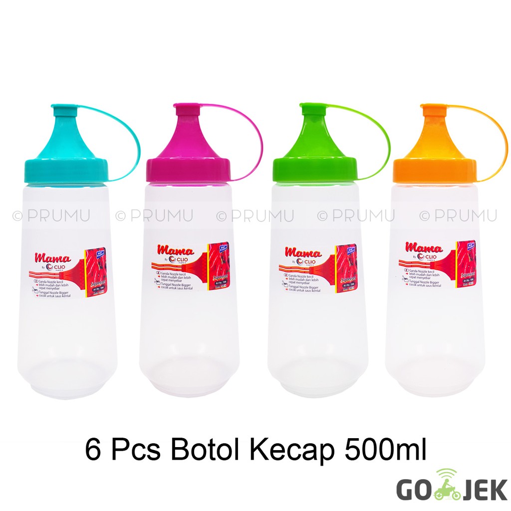 GO-JEK 6 Botol Kecap 500 ml | Botol Saos | Botol Mayonnaise | Squeeze Bottles | Botol saus | Botol S