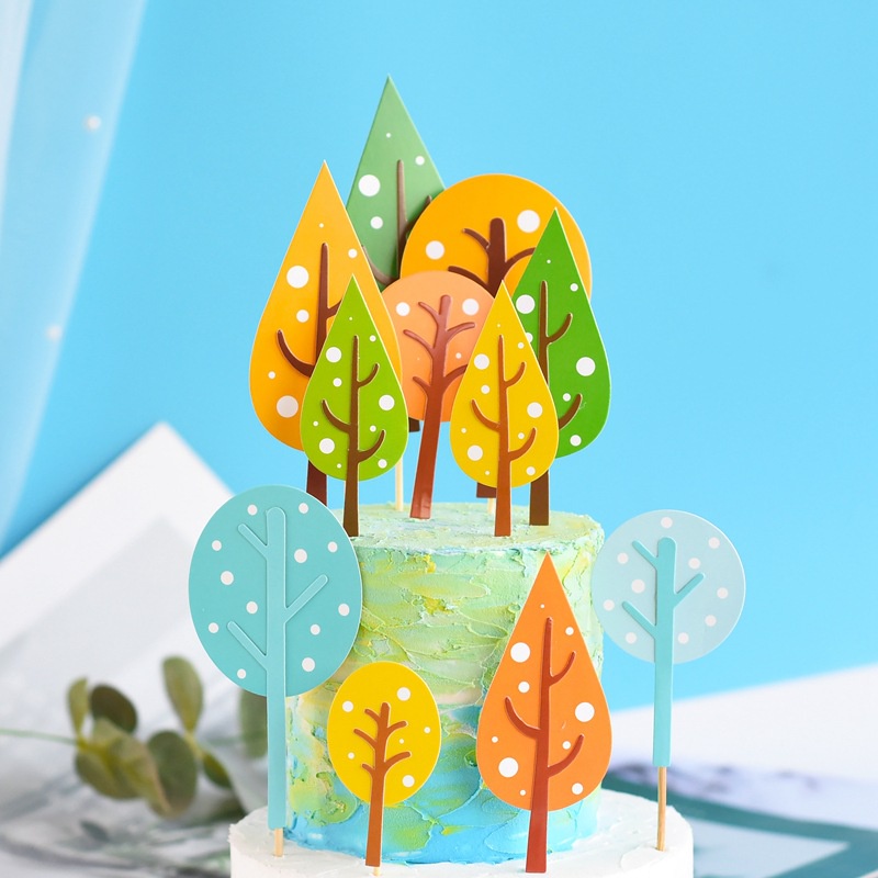 3 Pcs / set Topper Kue Ulang Tahun Desain Pohon Hutan Untuk Dekorasi Pesta Baby Shower