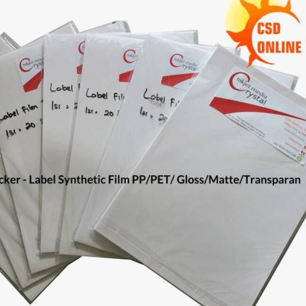 

¯ C6Q Sticker Vinyl Inkjet A4 Waterproof Synthetic PET/PP Film Transparan / White Gloss Premium isi