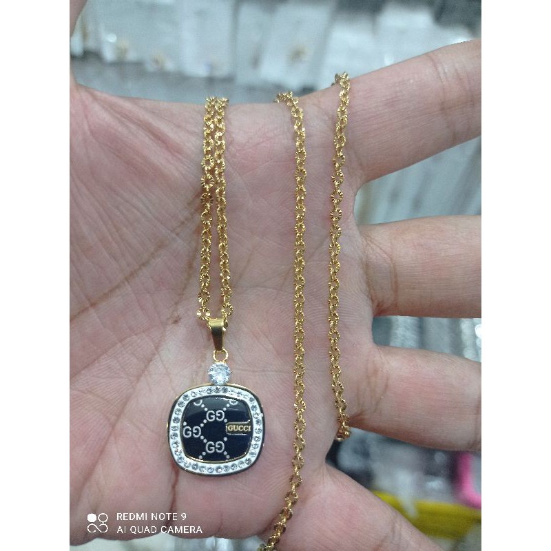 kalung titanium set liontin perhiasan wanita korea import