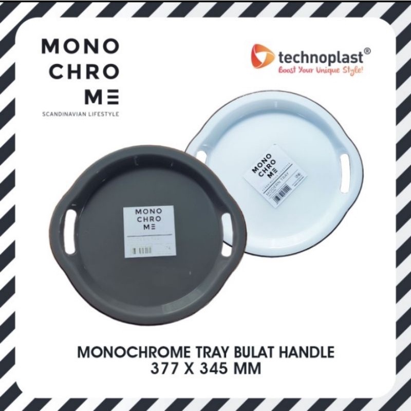 Nampan Technoplast bulat with handle / Tray Technoplast Monochrome