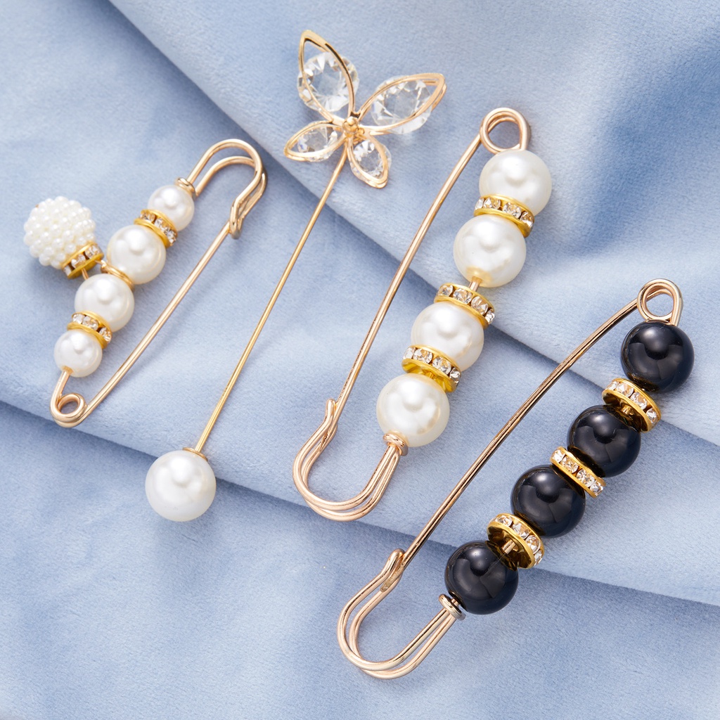 6pcs / set Bros pin Bentuk Bunga butterfly Aksen Mutiara Dan Berlian Imitasi Untuk Hadiah