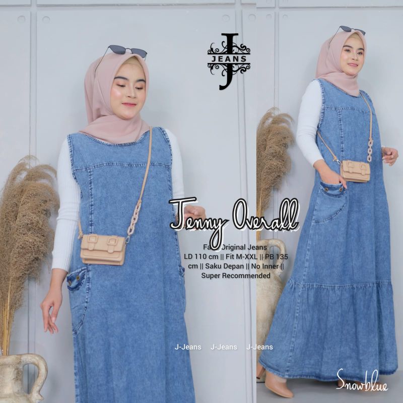 Jenny Kelly Villo Overall By J JEANS • Overall Rompi Maxi Dress Gamis Jeans Wanita Muslim