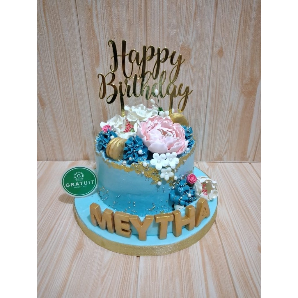 

flower cake blue topper 15cm