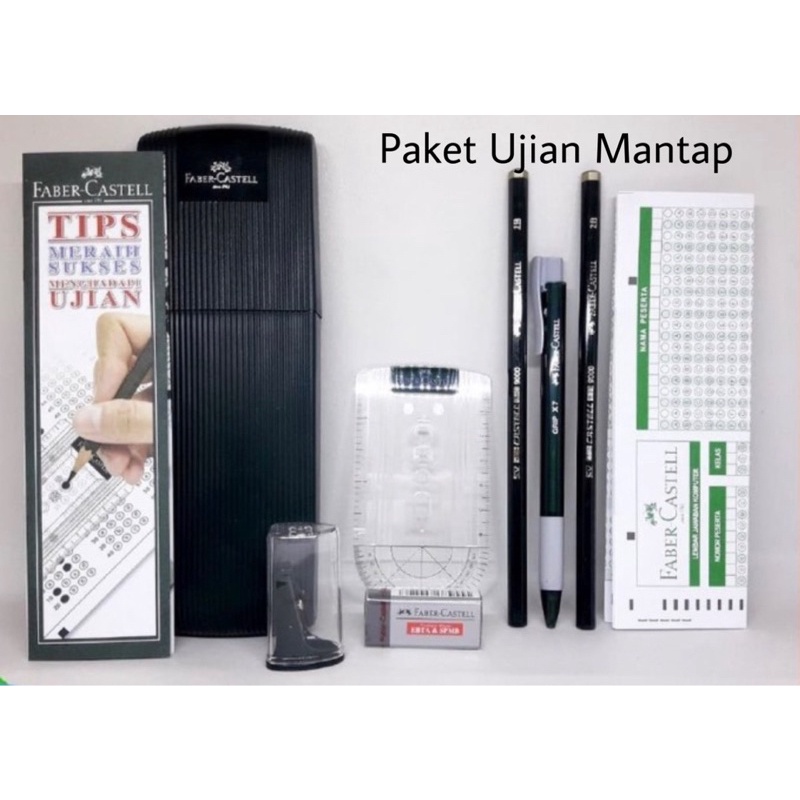 FABER CASTELL PAKET UJIAN MANTAP / STANDARD - 5 MACAM LENGKAP HIJAU PENSIL PENGGARIS PEN PENGHAPUS SERUTAN PACKAGE TEST SET / PENCIL 2B RULLER PEN ERASER SHARPENER PENCIL CASE / STATIONERY SCHOOL SET