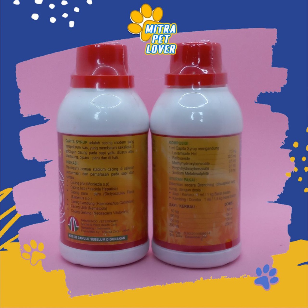 SIRUP OBAT CACING UNTUK TERNAK - CAPITA SYRUP 250ML - PADA SAPI KERBAU KAMBING DOMBA BABI , BASMI SEMUA JENIS CACING PITA, HATI GILIK - MURAH ASLI - PET ANIMAL HEALTHCARE &amp; VETERINARY TAMASINDO KESEHATAN &amp; VITAMIN HEWAN BINATANG PELIHARAAN MITRAPETLOVER