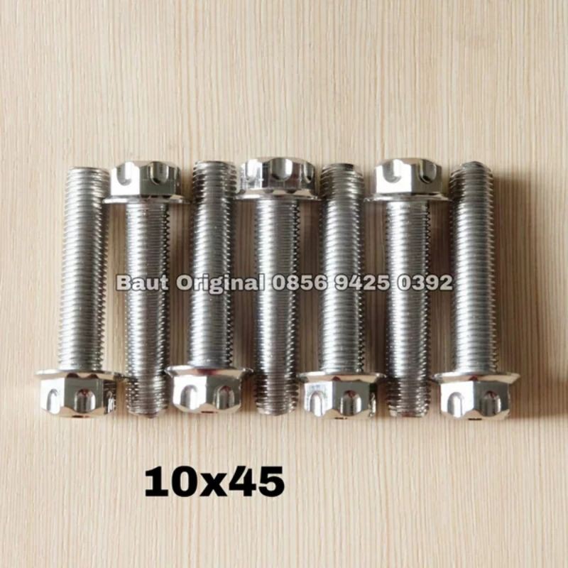 baut probolt 10x45 stainless new model drat 14 panjang 4.5cm silver gs1 gear 2 kunci belimbing heng