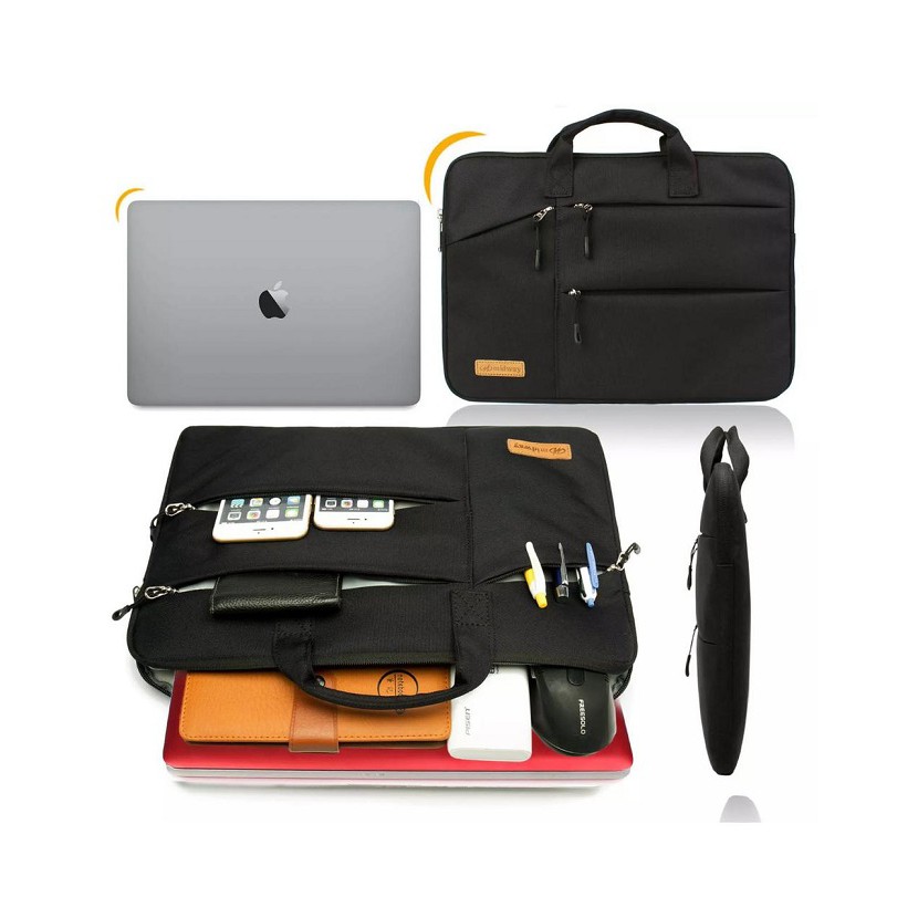 Tas Laptop / Macbook Softcase Sleeve Midway Black Multi Pocket with Hand Strap 15 16 inch