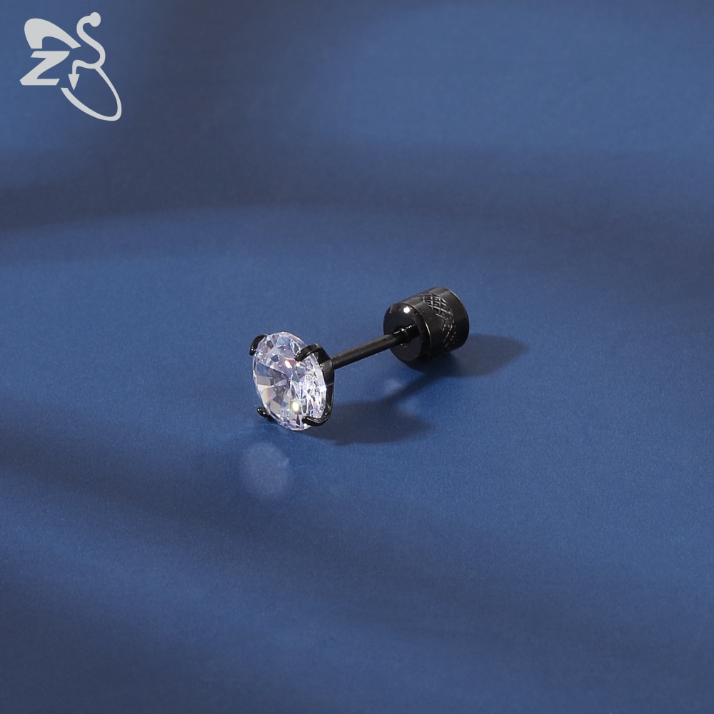 1pc Anting Stud Kristal Ganda Bentuk Bulat Bahan Stainless Steel 5 Warna Ukuran 2-8mm