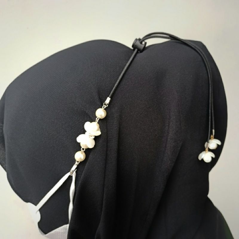 Strap Kalung Masker Hijab Bunga Juntai 2 in 1 Jilbab pengait tali masker model baru