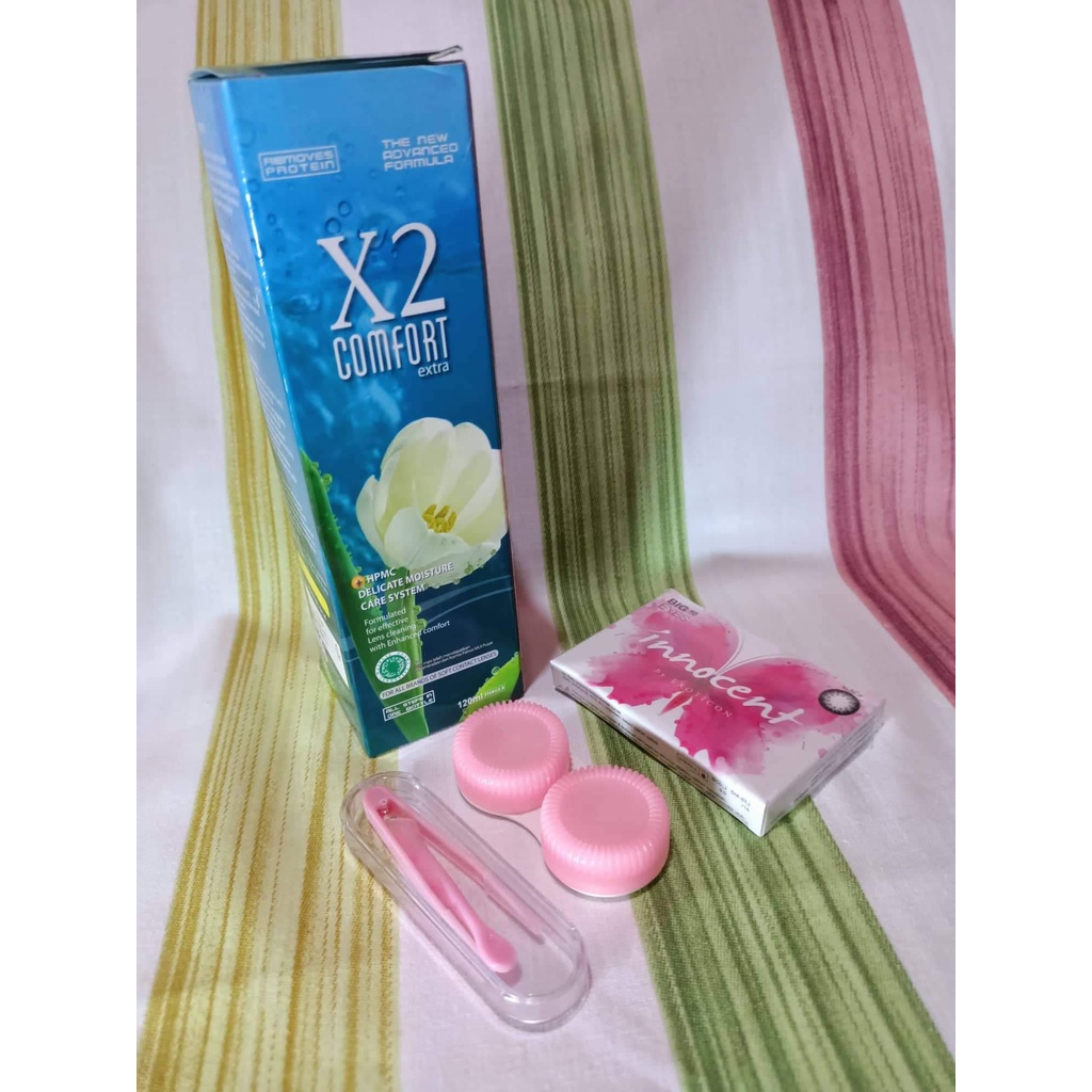 Paket Softlens Innocent by X2 Normal Big Eyes + Air Softlens X2 120ml + Pinset + Lenscase Paket Softlens Murah Softlens Korea Murah