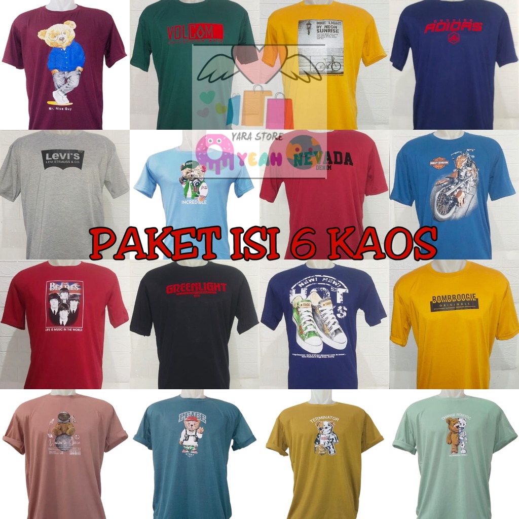 PAKET ISI 6 KAOS / Fashion Pria / Kaos Pria Kekinian / Kaos Distro / T-Shirt Pria / Kaos Bertulisan / Kaos Distro Pria / Kaos Murah / Kaos Bergambar / Kaos Pria Keren / Kaos Pria Murah