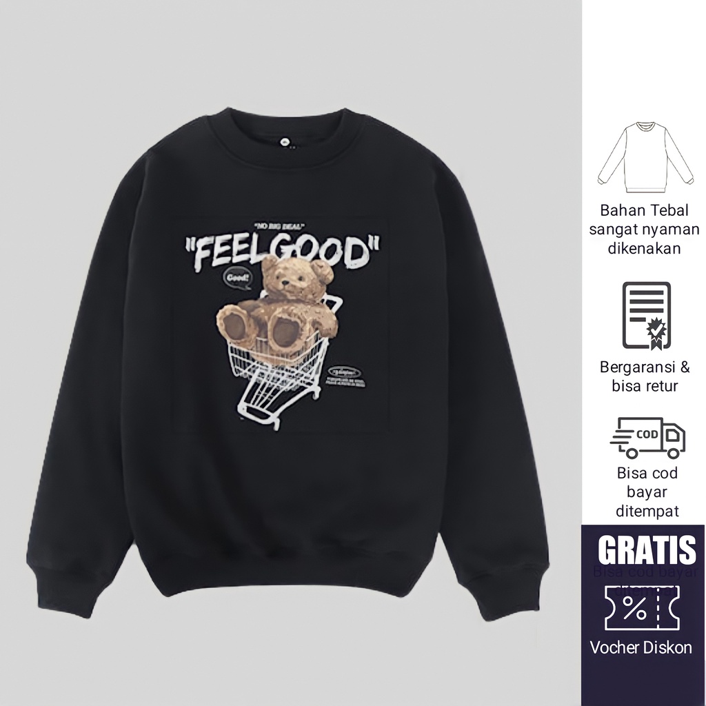 Crewneck Ootd Teddy Bear Trolly Sweater Wanita Bear Lucu Suiter Cewek Hitam Boneka Beruang Switer Re