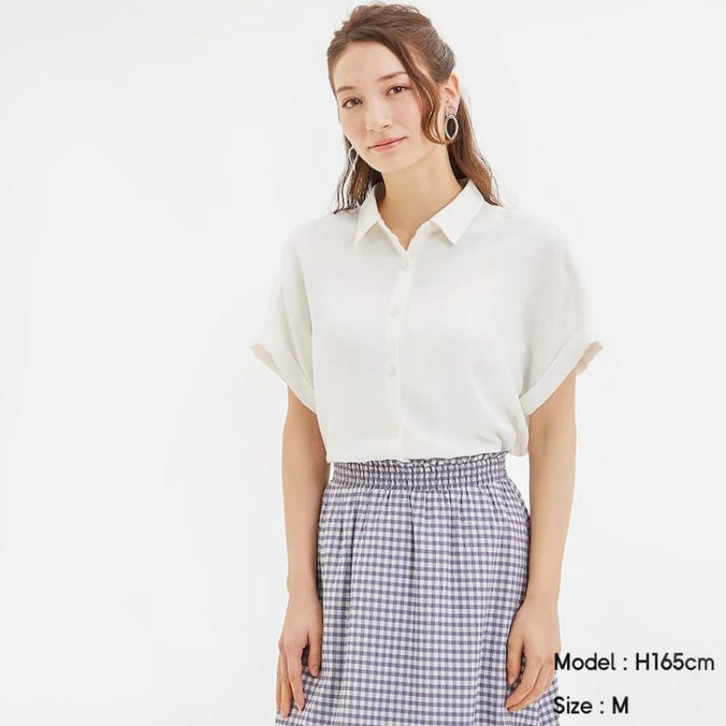 Kemeja Wanita GU by Uniqlo Airy Short Shirt - Baju Kemeja Wanita Lengan Pendek Polos Original-3