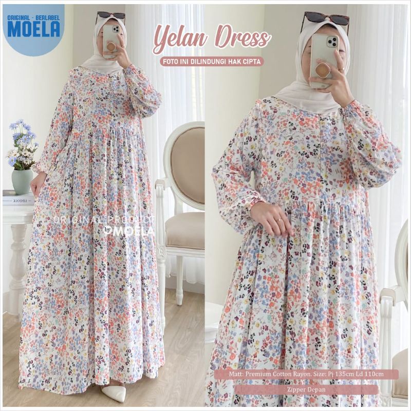 Zelena Yelan Bifia Jasmi Dress Gamis Original Ori Moela Berlabel Jumbo Allsize Busui Premium Catton Rayon-Yelan