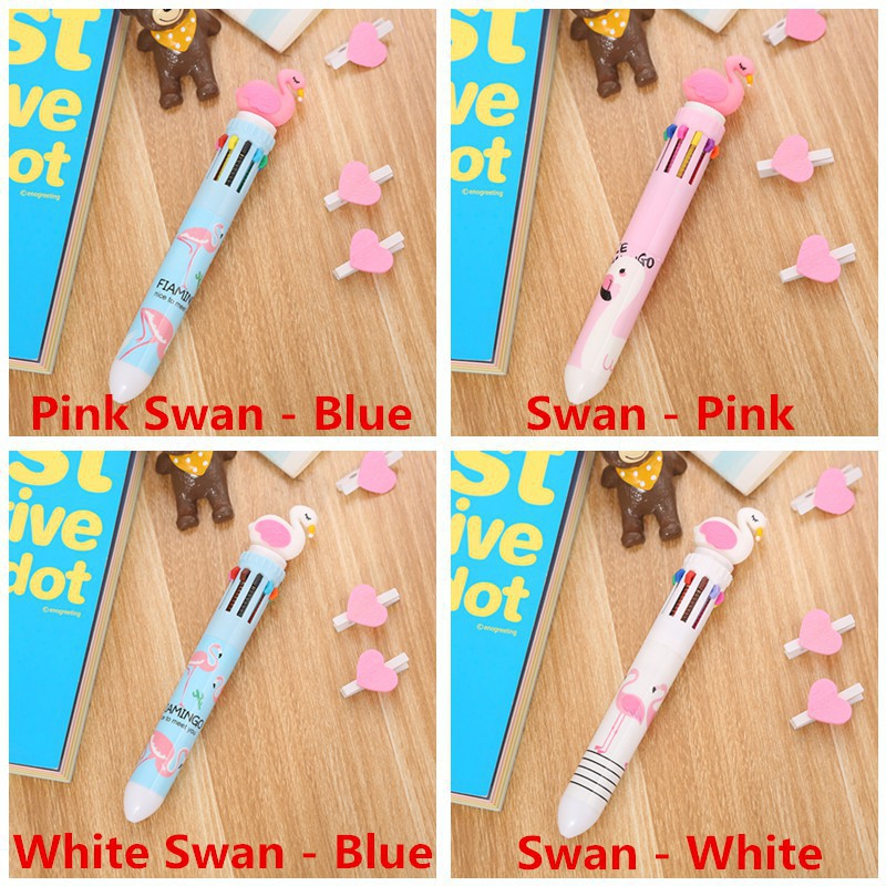 10 in 1 Pen Ballpoint Desain Kepala Unicorn Lucu, Beraneka Macam Warna