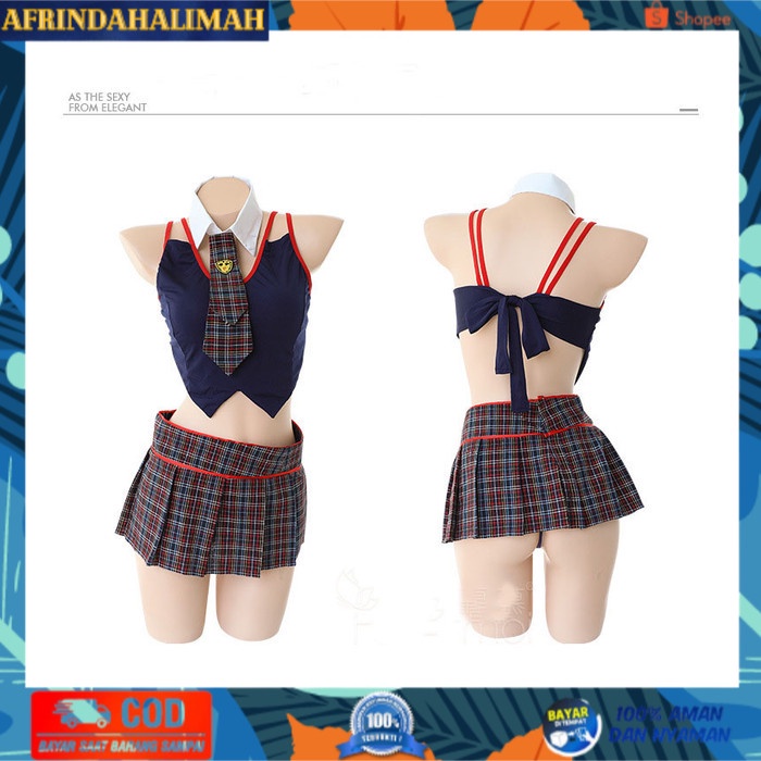 

[TERBARU] Lingerie Cosplay Seragam Sekolah Sexy set celana dalam rok A190 - Navy