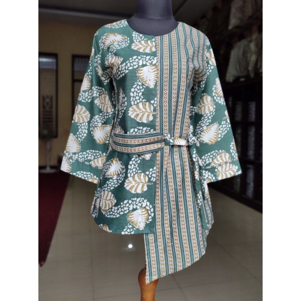 Batik wanita ASJ SA HRB026 Kenongo Kemeja Tosca Pendek-DAUN BATU