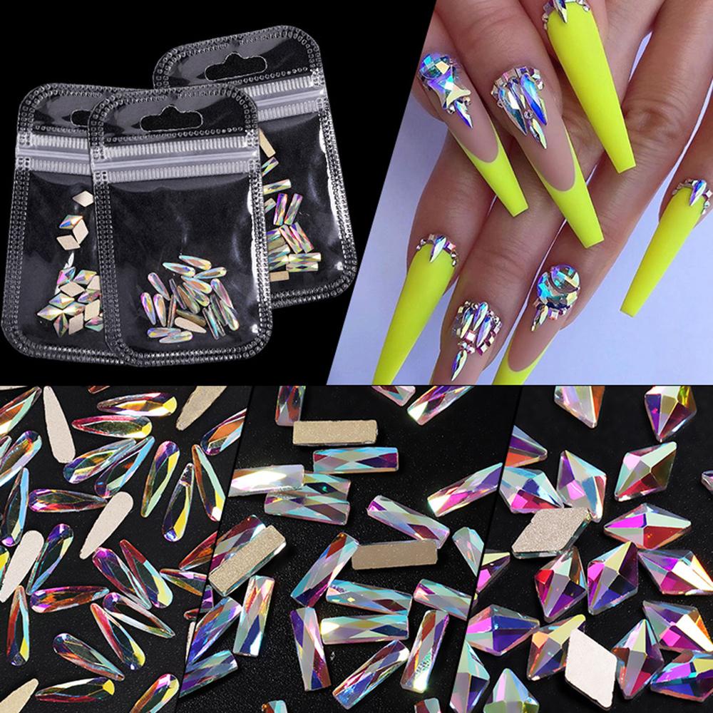 Needway   Nail Art Rhinestones Memanjang Teardrop Fashion Kristal Permata Glitter Manikur Aksesoris Kristal DIY Ornamen