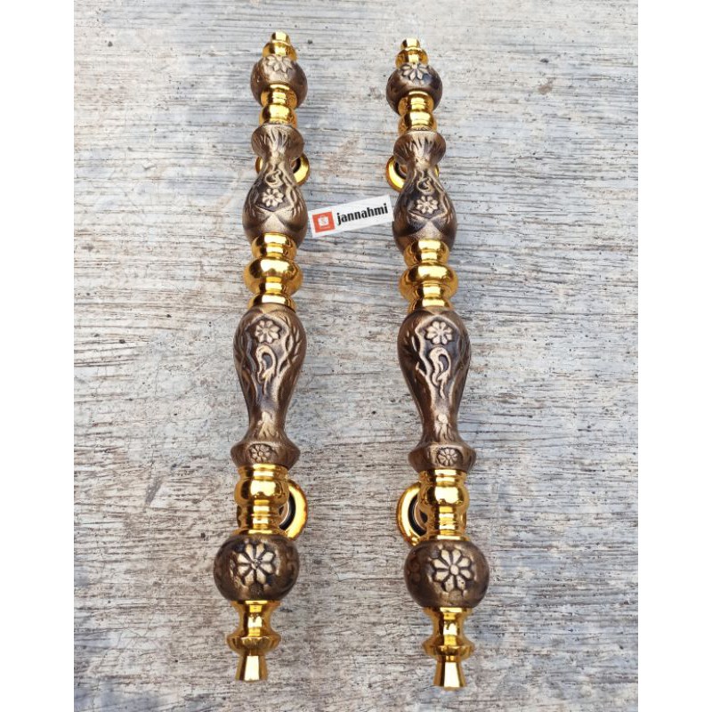 handle pintu full kuningan ukir manggis