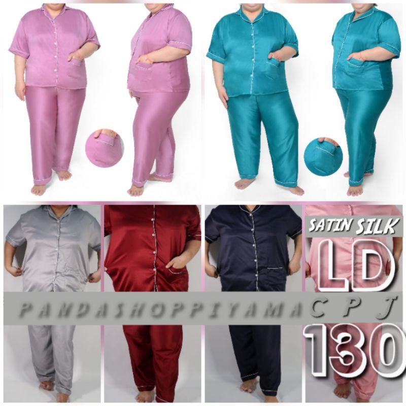 baju tidur jumbo LD130 satin polos / piyama SET celana panjang lengan pendek / piama big size