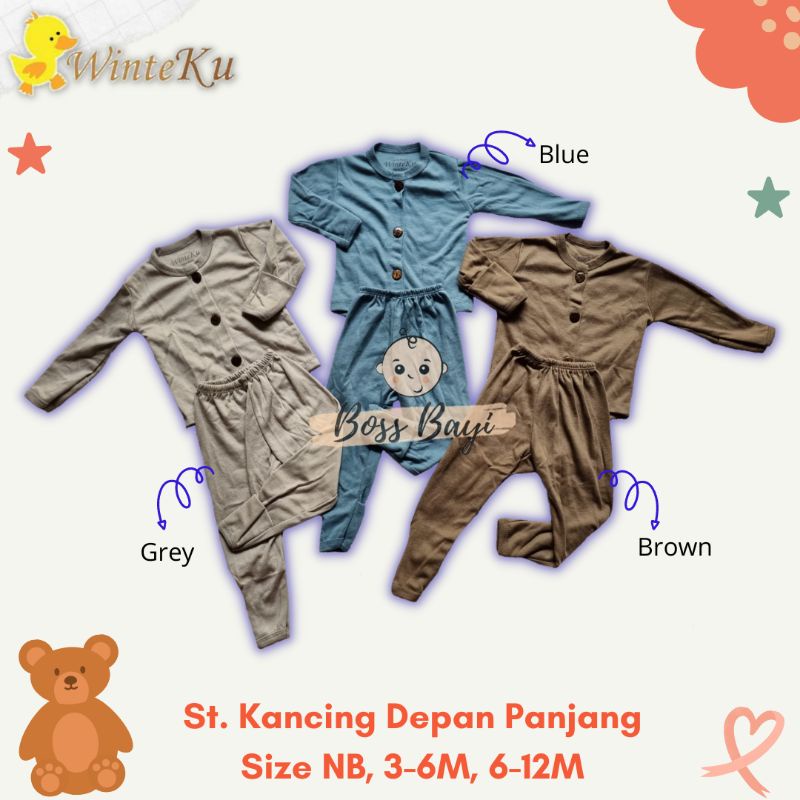 WINTEKU Setelan Panjang Kancing Depan Bayi Anak Seri Warna Polos