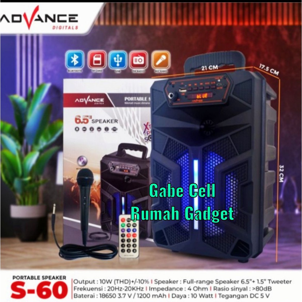 SPEAKER ADVANCE MIC S50 S60 S70 PORTABLE ADVANC ADVANS BLUETOOTH BLUTUT SPEKER WIRELESS