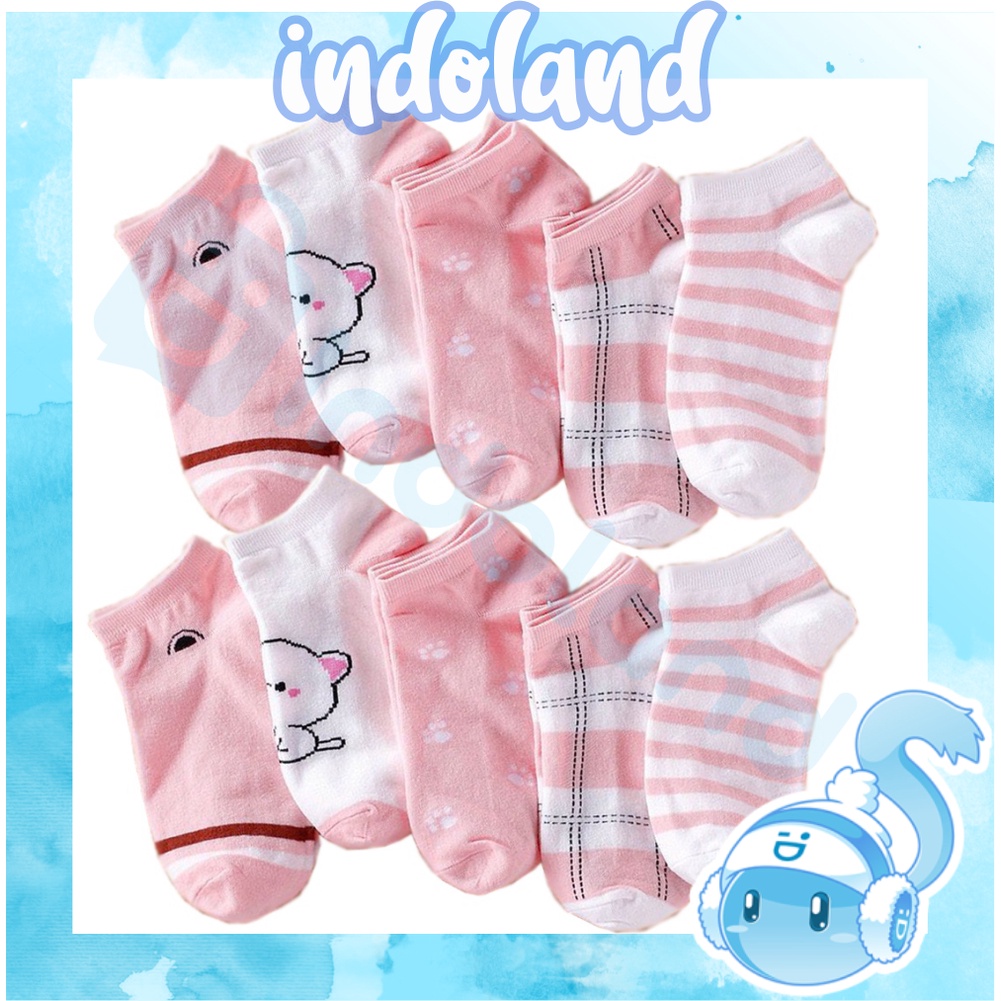 ☀ INDOLAND ☀ Kaos Kaki Wanita Motif Pink Cat Kucing Meow Fashion Korea Women Sock Import Murah KK012