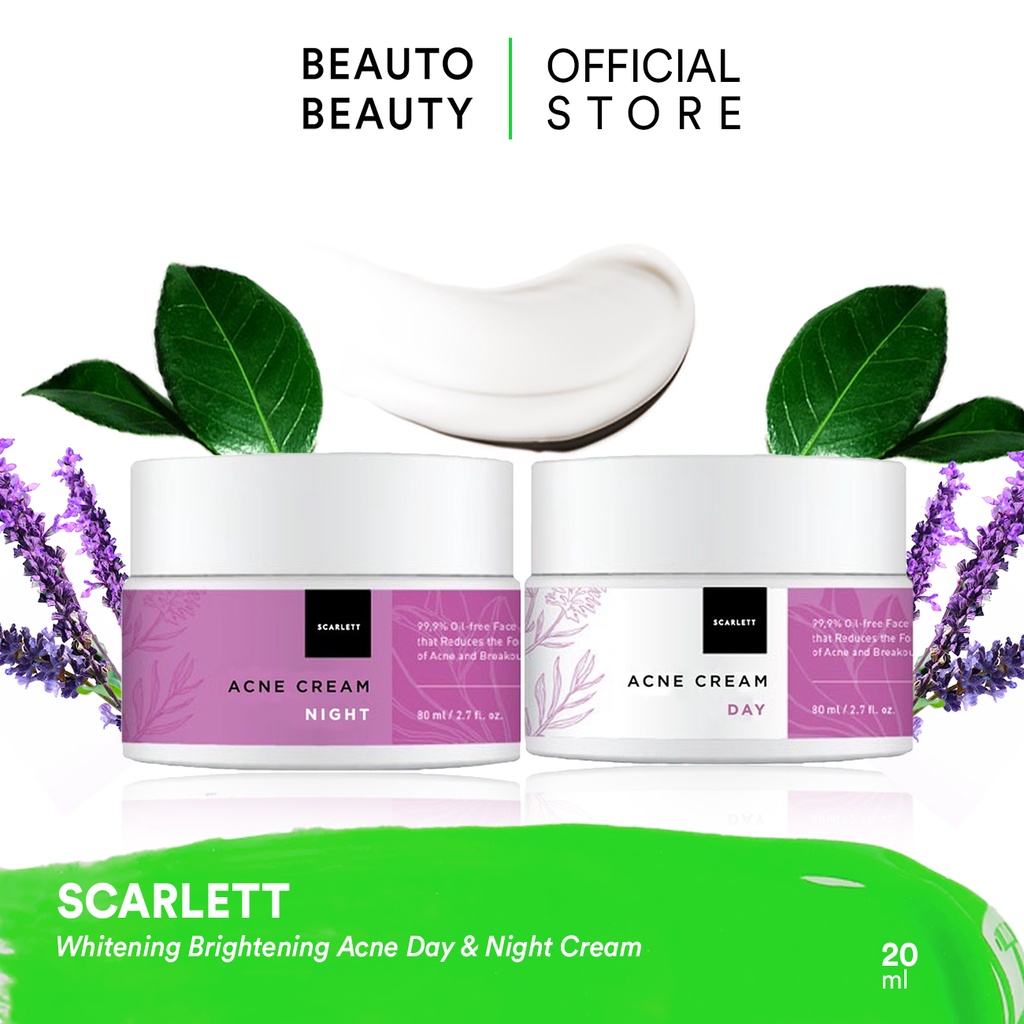 SCARLETT Whitening Acne Day & Night Cream / Indonesia Facial Wash Essence Toner Serum Ampoule Clay M