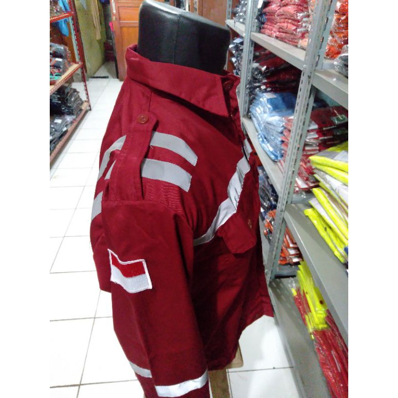 BAJU SAFETY MARON MAROON KANCING FREE LOGO K3 BENDERA SCOTLIGHT DOBLE