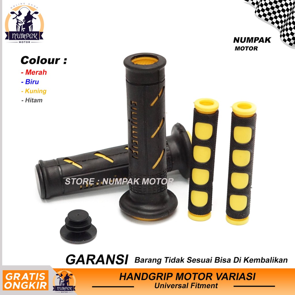 HANDGRIP MOTOR VARIASI DOMINO GARIS+karet Handle Rem-Kuning