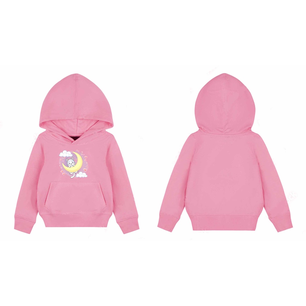 Hoodie Cat Moon Sweater Pakaian Fleece Anak M -XL