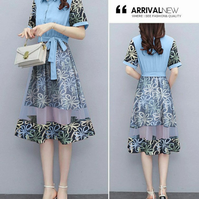 Dress Wanita Party Dress Baju Dress Wanita Remaja Kekinian Model Korean Style Dress Combi Geira Musl