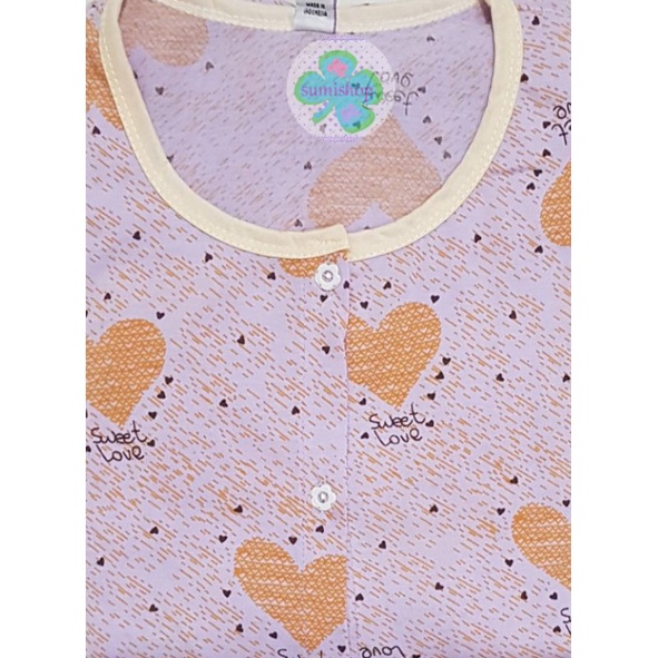 Piyama CP Kaos Dewasa (Kancing 5)-Love Gerimis UNGU
